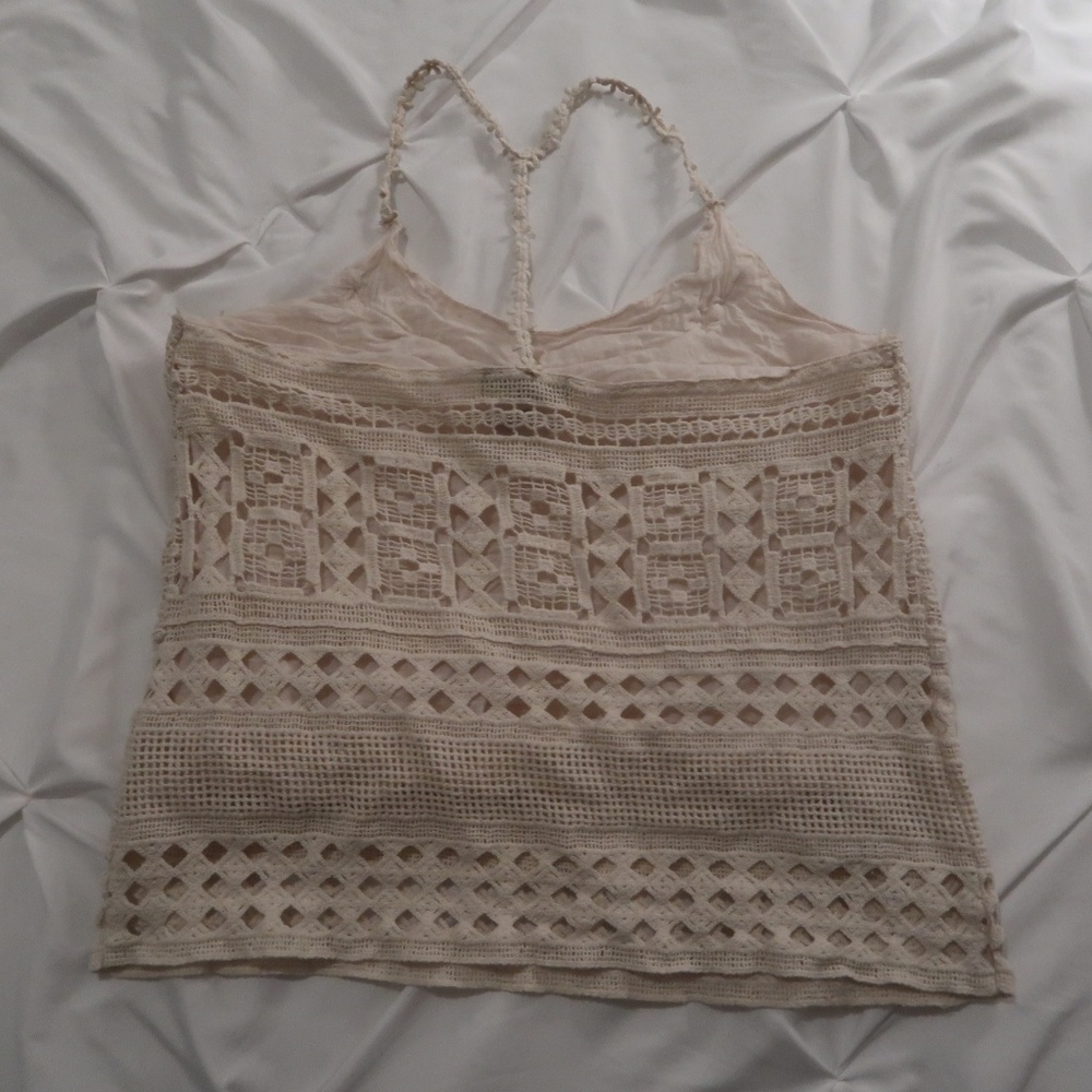 Racer-back Woven Beige Top